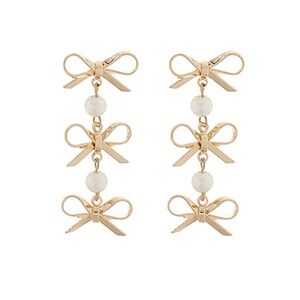 Linear Bow Pearl Earrings